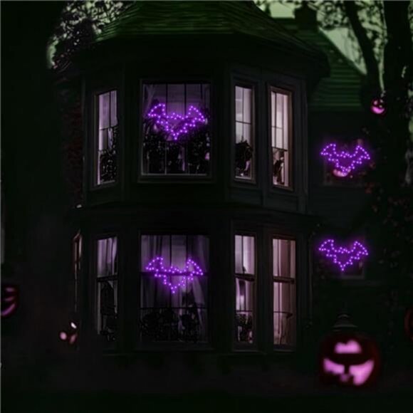 Halloween Decorations, 2 Pack Bat Window Lights, 8 Modes Battery Operated Timer - Picture 6 of 8